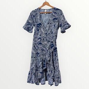 Lara Fashion Perfect Palms Navy Knee-Length Wrap Dress Small Navy